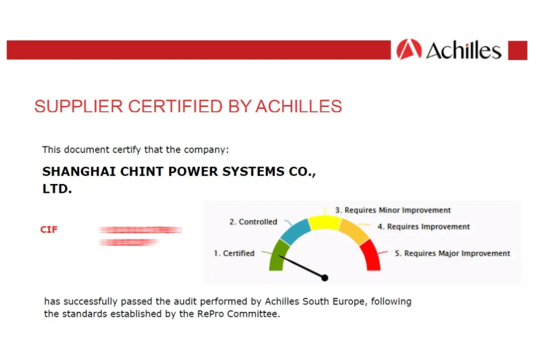 CHINT-Power recognized-as-a-qualified-supplier-by-Achilles